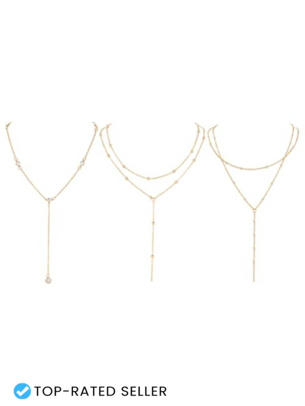 3 Piece Gold Layered Y-Shaped Lariat Necklace Set for Women, Dainty Long Chain